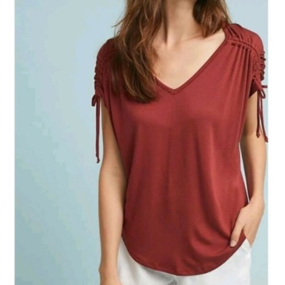 BOHO Anthropologie Amadi Drawstring Crimson Shirt